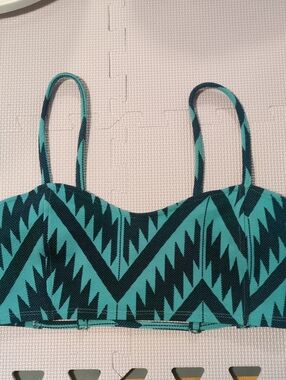 Teal and Navy Geometric Print Summer Bralette/Swim Top